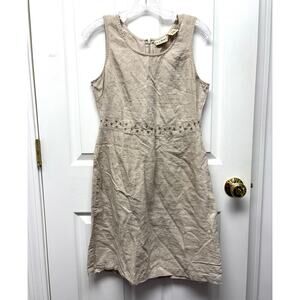 LL Bean Linen Dress, Fit Flare, Embroidered, Sleeveless Women's Size 6